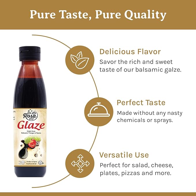 De La Rosa Balsamic Glaze, Vegan, KOSHER FOR PASSOVER, Non-GMO & Gluten Free, Great for Salad