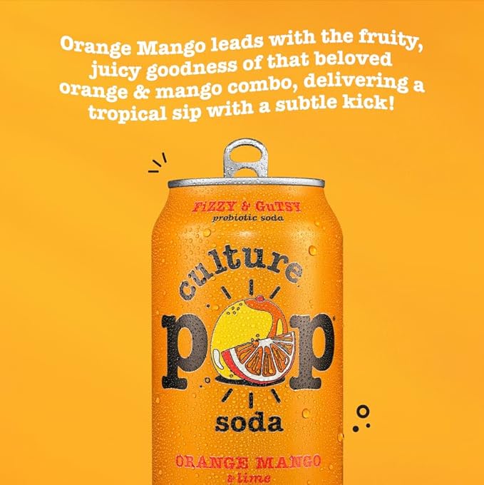 Culture Pop Soda, Orange Mango & Lime, Probiotic Low Sugar Soda, Sparkling Juice Alternative