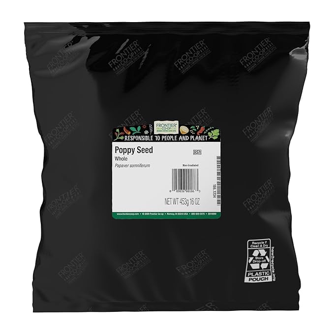 Frontier Co-Op Whole Poppy Seeds, Bulk 1lb Bag - Black Poppy Seeds for Baking, Cooking, Salad