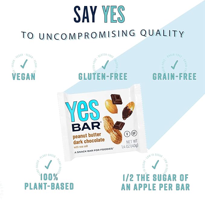 The YES Bar ??Peanut Butter Dark Chocolate ??Plant Based Protein, Decadent Snack Bar ??Vegan