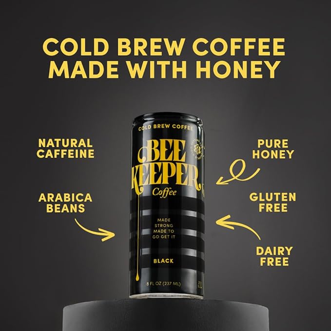 Beekeeper Coffee Black Cold Brew with Oregon Honey, 8 fl oz cans (Pack of 12), Ready-to-Drink