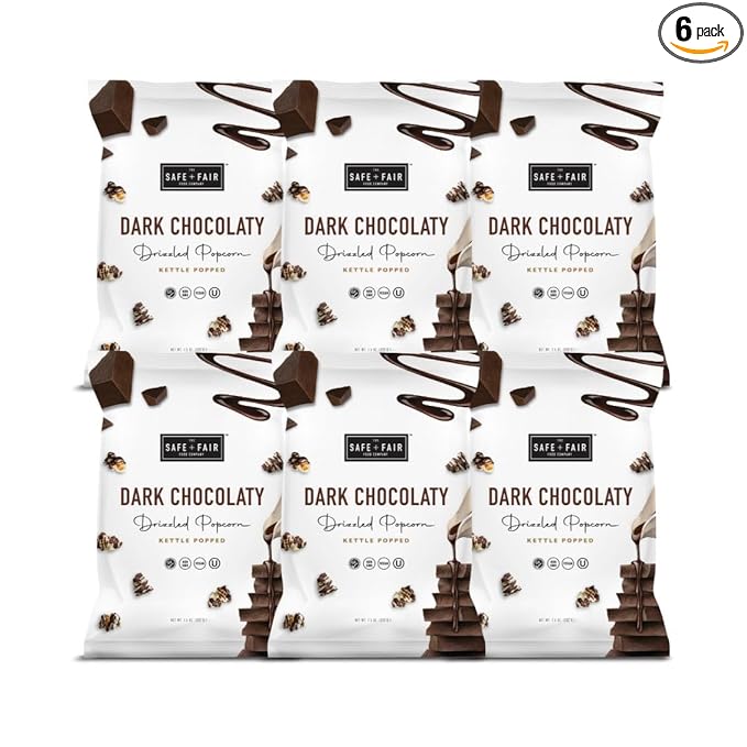 Safe + Fair Food Company Plant-Based Gourmet Chocolate Flavored Popcorn - Dark Chocolaty Drizzled