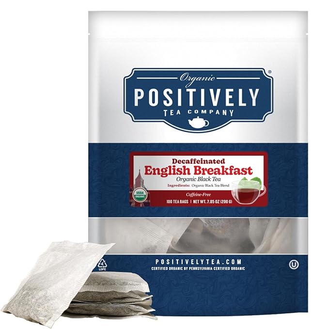 Organic Positively Tea Company, Decaf English Breakfast Black Tea Bags, 100 Count, Eco-Friendly Tea