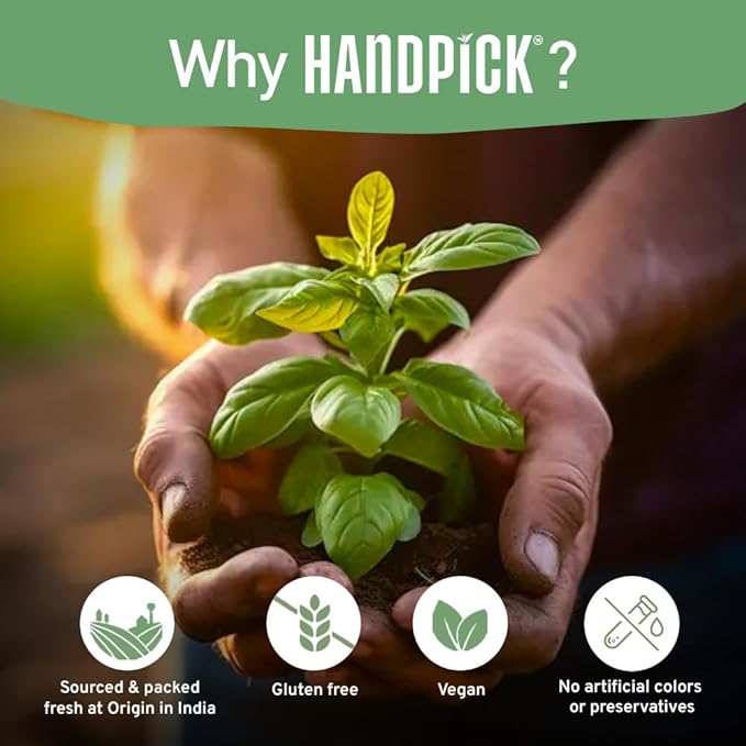 HANDPICK, Holy Basil Tea Bags (100 Count) Caffeine Free, Non-GMO Tulsi Leaves- Tulsi Tea | Round