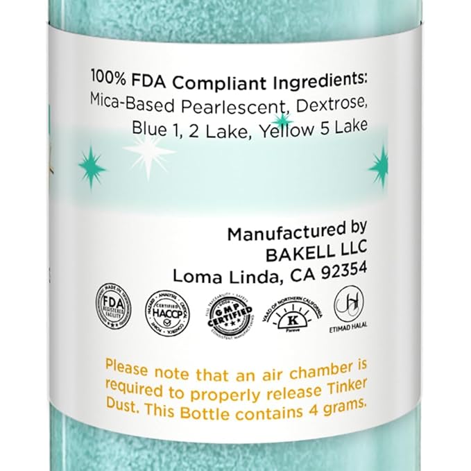 Bakell - Turquoise Tinker Dust (4g, 1x Mini Spray Pump) Edible Glitter for Food, Desserts, and
