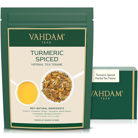 VAHDAM, Turmeric Spice Herbal Tea (50+ Cups, 3.5 oz) Caffeine Free, Non GMO, Gluten Free | 100%