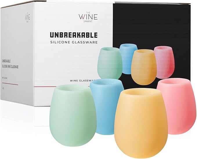 Silicone Wine Glasses – Set of 4 Pastel Colors, 12 oz – Break-Resistant, Flexible & Shatterproof