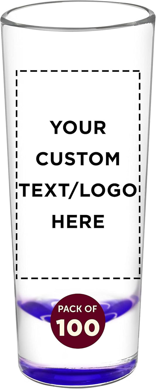 Custom Cordial Shooter Shot Glasses 2 oz. Set of 100, Personalized Bulk Pack - Great for Birthdays