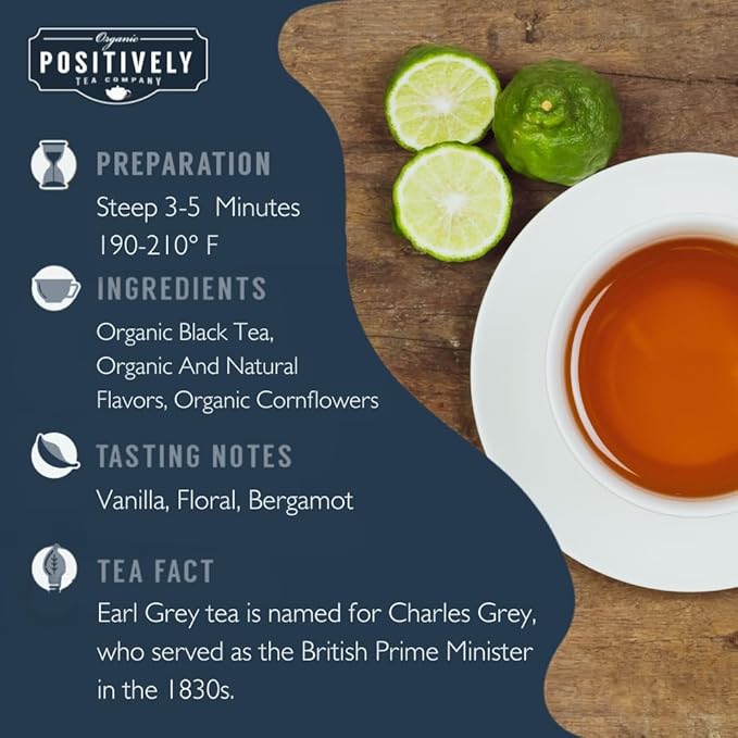Organic Positively Tea Company, Earl Grey De La Crème Black Tea Bags, 20 Count