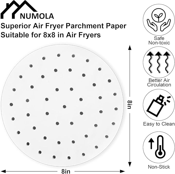 Numola Air Fryer Parchment Paper Liners, 100 Pcs Disposable Papers Liner for Baking, 8 Inch Safe