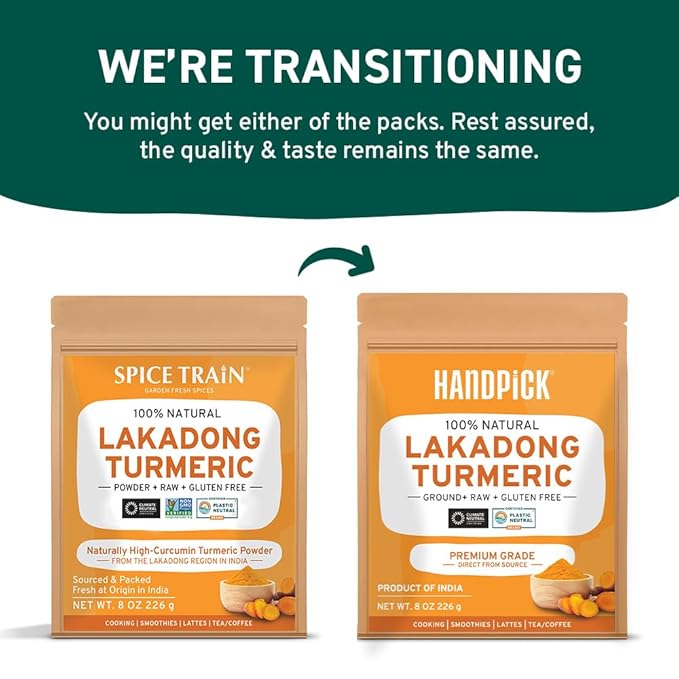 HANDPICK Lakadong High Curcumin Turmeric Powder (226g/ 8oz) Non GMO, Gluten Free, 100% Raw, Sourced