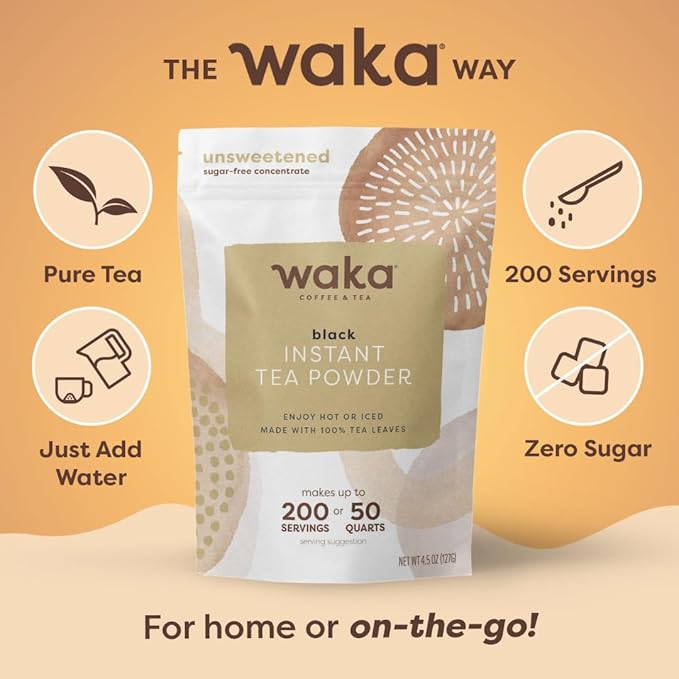 Waka Instant Black Tea Mix, Classic - 100% Tea Leaves, No Additives, Unsweetened Tea Powder for 50