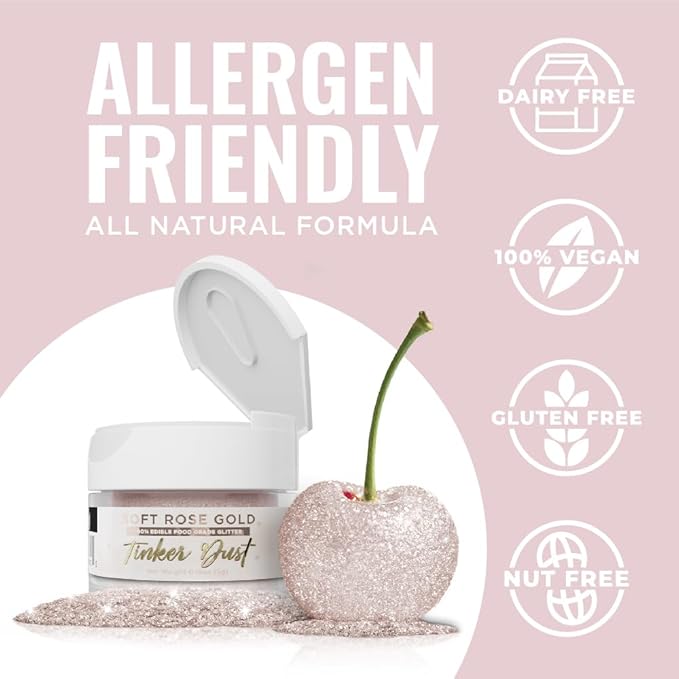 Bakell - Soft Rose Gold Tinker Dust (5g, 1x Jar) Edible Glitter for Food, Desserts, and Beverages!