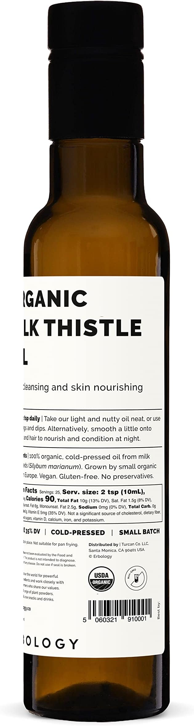 Erbology Organic Milk Thistle Oil 8.5 fl oz - Cold-Pressed - High in Vitamin E - Detoxifying