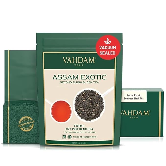 VAHDAM, Fresh Harvest Assam Tea Leaves with Golden Tips, 3.53oz (50 Cups) Strong, Malty & Rich