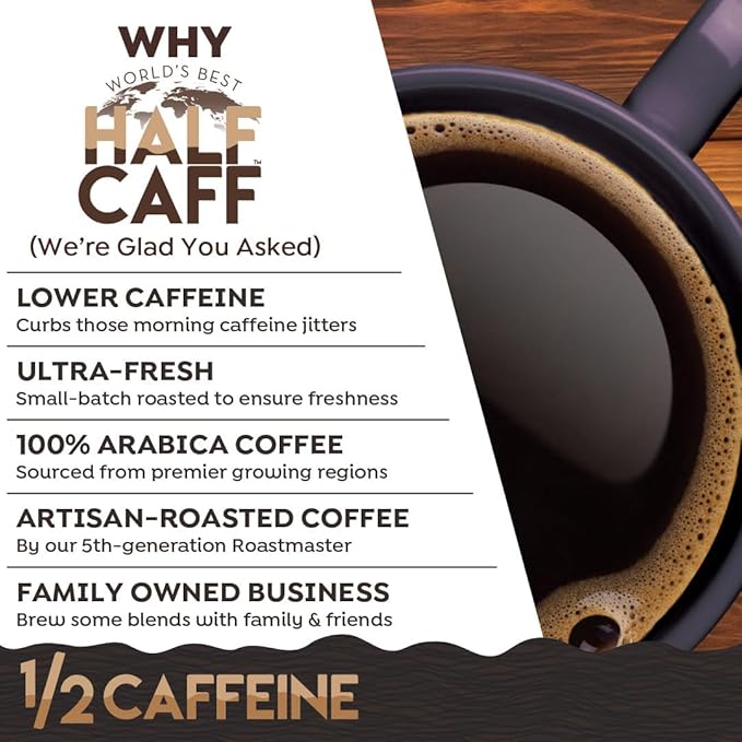 World's Best Half Caff Dark Roast Coffee Pods, 100 ct, Recyclable Single Serve Pods – 100% Arabica