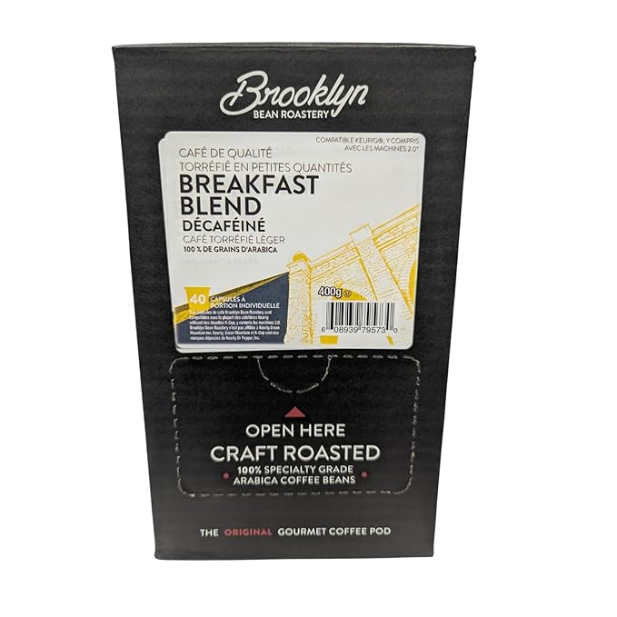 Brooklyn Beans Decaf Coffee Pods, Decaf Breakfast Blend - Compatible with Keurig K Cup Brewers