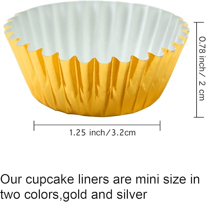 Elcoho 600 Pieces 1.25 Inch Mini Foil Metallic Cupcake Liners Muffin Paper Cases Baking Cups, Gold
