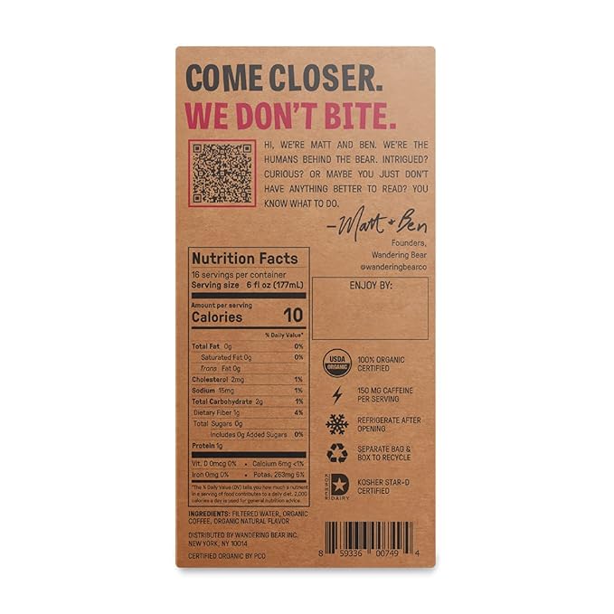 Wandering Bear Organic Mocha Cold Brew Coffee On Tap, 96 fl oz - Extra Strong, Bold, Smooth