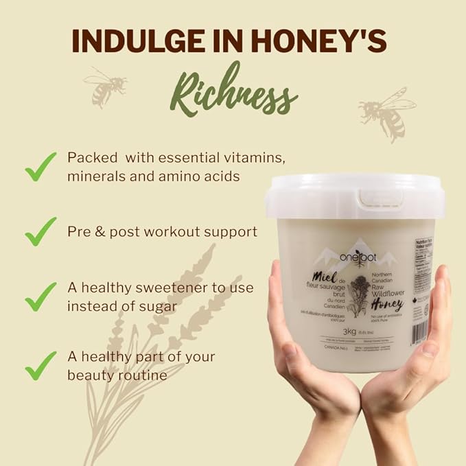 Oneroot 100% Canadian Flower Honey - Honey Wildflower Unfiltered, Unheated & Creamed, Nutrient Rich