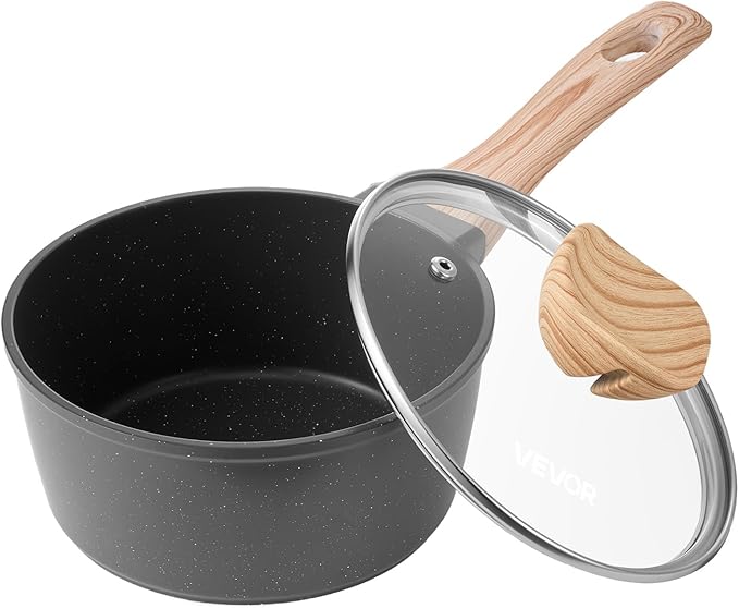 VEVOR 1.5 QT Saucepan, Nonstick Saucepan with Tempered Glass Lid, Multipurpose Cooking Sauce Pot
