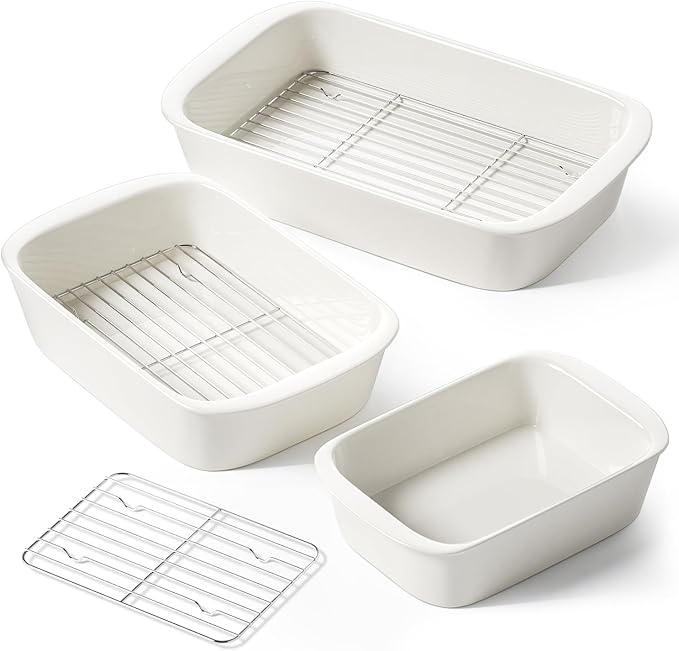 LE TAUCI Deep Casserole Dishes for Oven, 13.7???.6??Ceramic Baking Dish Set with Roasting Racks