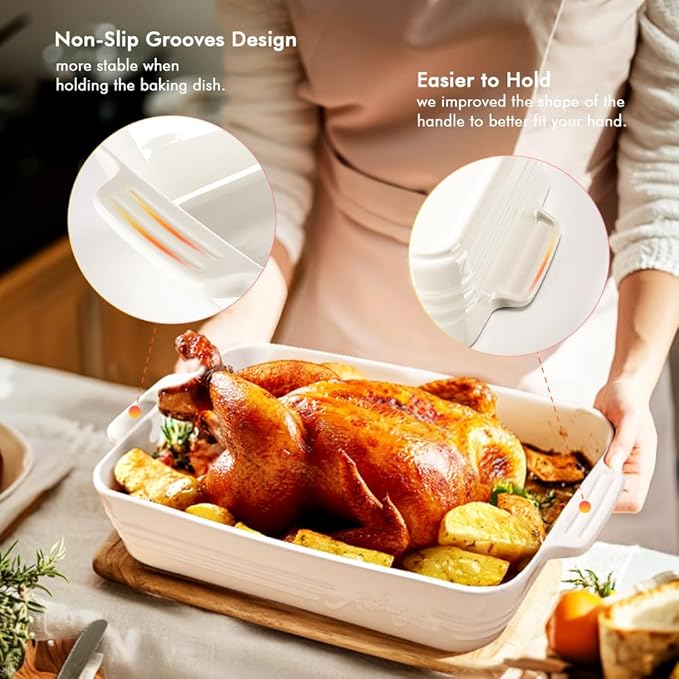 Ceramic Baking Dish Set, 3-Piece Casserole Dishes for Oven, Rectangular Baking Pans, Deep Lasagna
