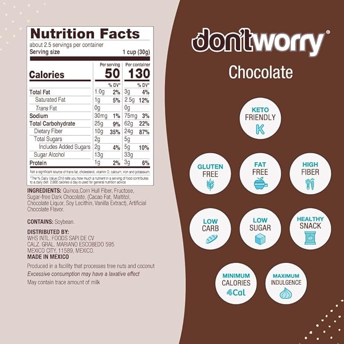 Don't Worry Chocolate Quinoa Bites - Low Calorie Snacks, Only 4 Calories per Piece, Healthy Granola