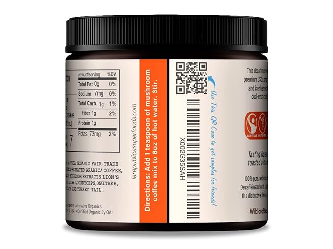La Republica DECAF Organic Mushroom Coffee (35 Servings) with 7 Superfood Shrooms, Great Tasting