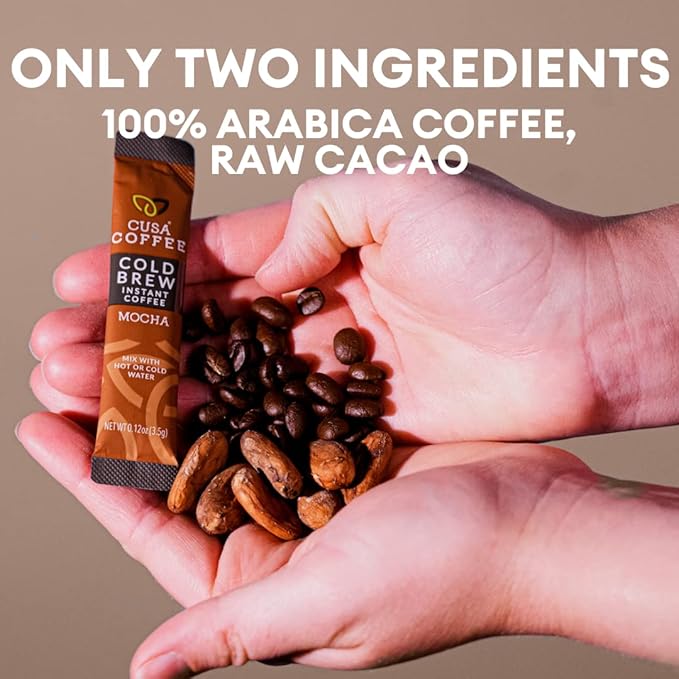 Cusa Tea & Coffee, Mocha Cold Brew. Premium Instant Coffee, Rainforest Alliance Certified Arabica