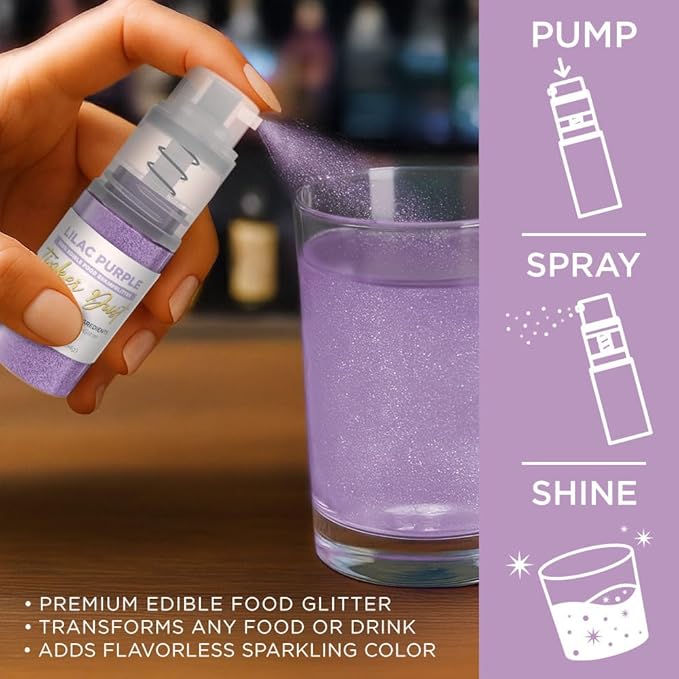 Bakell - Lilac Purple Tinker Dust (4g, 1x Mini Spray Pump) Edible Glitter for Food, Desserts, and