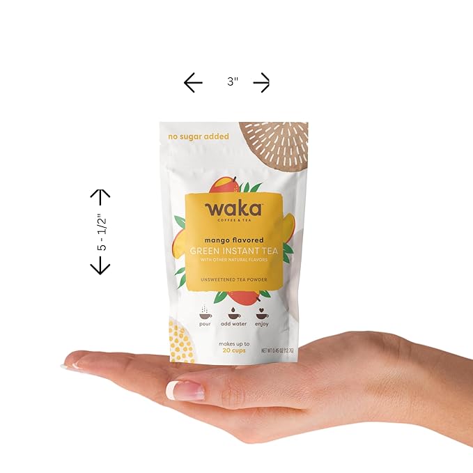 Waka Instant Green Tea Mix, Mango Flavored - 100% Tea Leaves, No Additives, Unsweetened