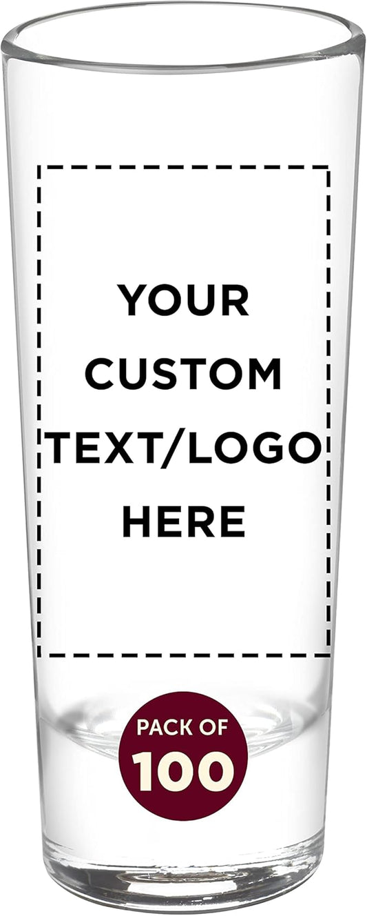 Custom Cordial Shooter Shot Glasses 2 oz. Set of 100, Personalized Bulk Pack - Great for Birthdays