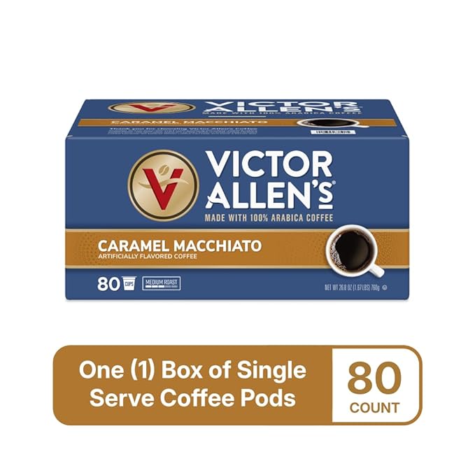 Victor Allen's Coffee Caramel Macchiato Flavored, 80 Count, Medium Roast, Single Serve Coffee Pods