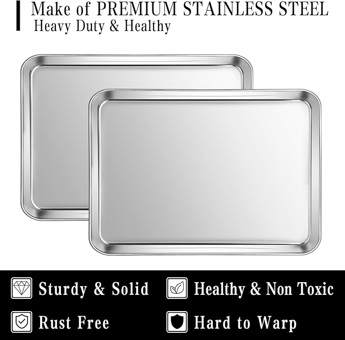 Stainless Steel Baking Sheet Set, 2 Pcs Cookie Sheet Pan Baking Trays for Oven, Non Stick and Heavy