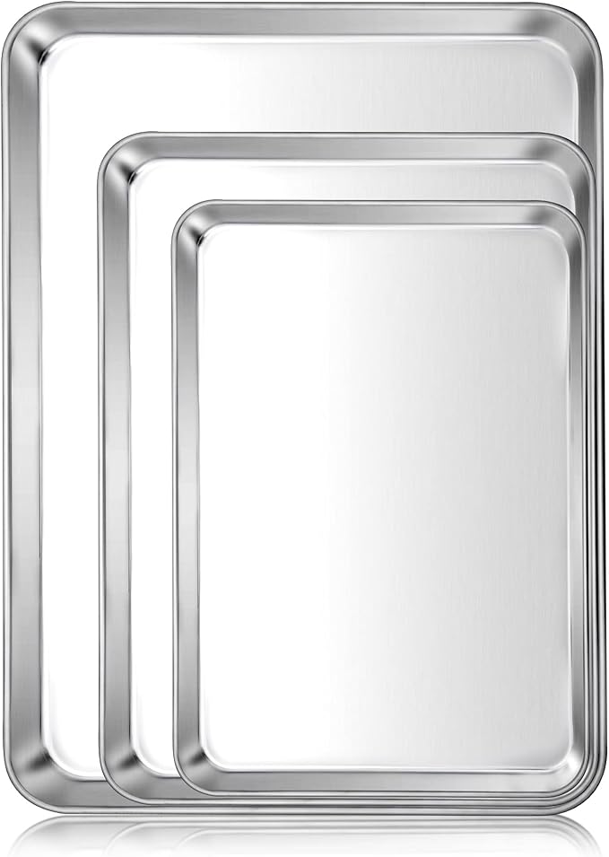 E-far Baking Cookie Sheet Pan Set of 3, 16/12.4/10.4 Inch, Stainless Steel Baking Pans Set for
