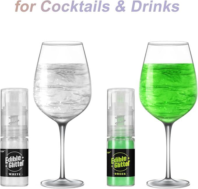 Sujoygar Edible Glitter Spray 2 Colors, White and Green Edible Glitter for Cocktails, Shimmer