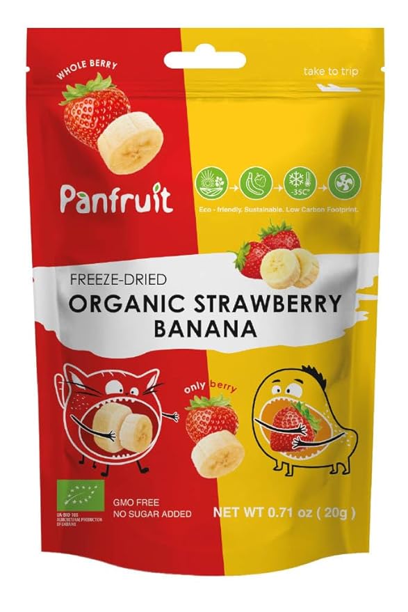 PANFRUIT Freeze-Dried Organic Strawberry Banana Snacks ??100% Natural, No Sugar Added, GMO-Free