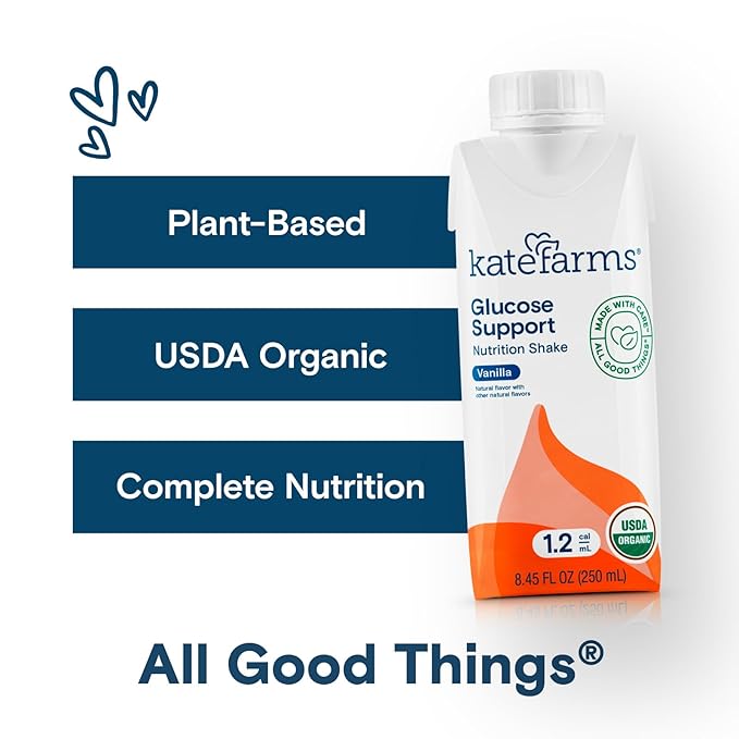 KATE FARMS Organic 1.2 Glucose Support Shake, Vanilla, 16g Protein, 27 Vitamins and Minerals