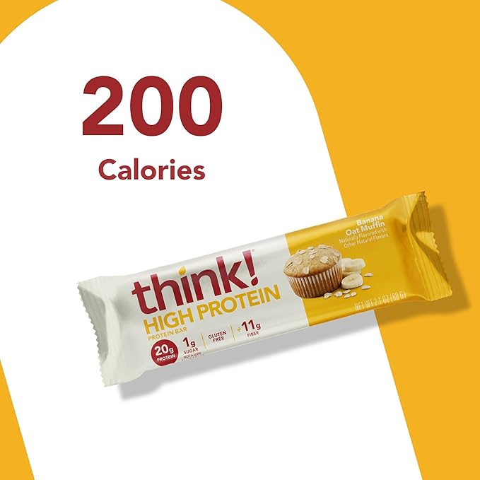 think! Protein Bars, High Protein Snacks, Gluten Free, High Fiber, Banana Oat Muffin, 10 Count