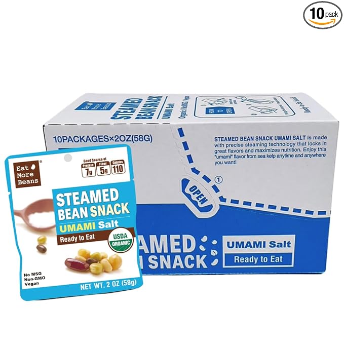 ?륟at More Beans??STEAMED BEAN SNACK -UMAMI Salt USDA Certified Healthy Vegan Snacks Ready to Eat