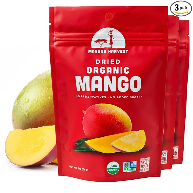 Mavuno Harvest Mango Dried Fruit Snacks | Unsweetened Organic Dried Mango Slices | Gluten Free