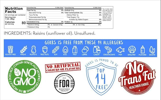 Gerbs Dried Raisins 2 lbs. | Unsulfured, No Additives, Resealable Bag | Naturally Sweet & Plump |