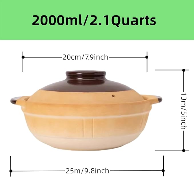 XICHENGSHIDAI Ceramic Casserole Stew Pot with Lid, Chinese Clay Pot Rice, Stockpot Cookware