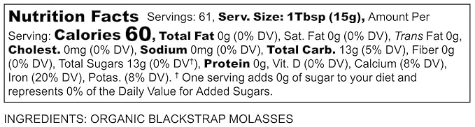 Better Than Honey Organic Blackstrap Molasses 32oz– Unsulphured Natural Molasses with Rich Flavor
