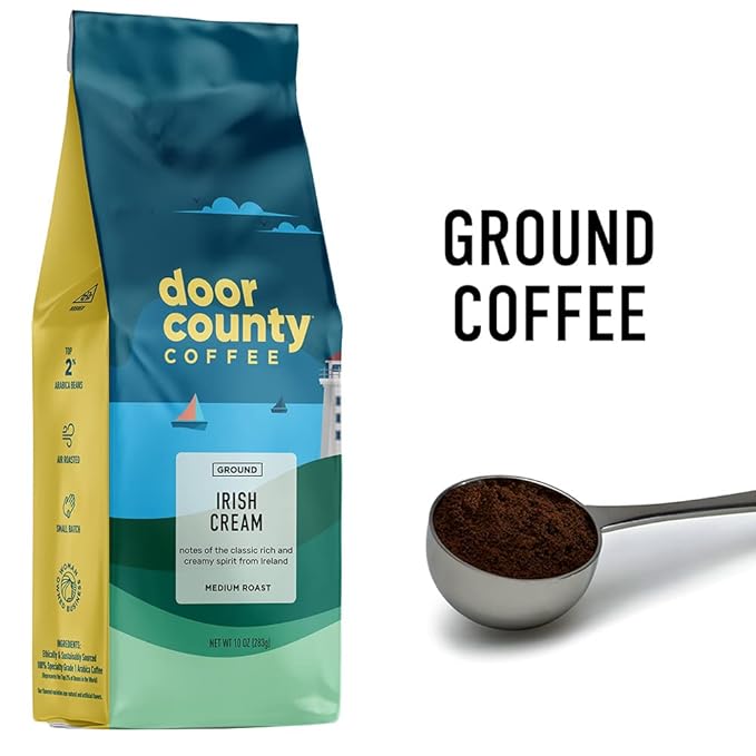 Door County Coffee Irish Cream Flavored Ground Coffee - 10 oz Bag - Medium Roast - 100% Specialty