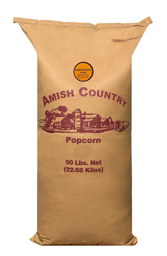 Amish Country Popcorn | 50 Lb Bag Ladyfinger Kernels | Old Fashioned, Non-GMO and Gluten Free (50lb