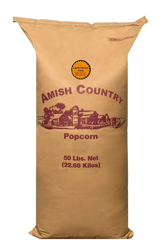 Amish Country Popcorn | 50 Lb Bag Ladyfinger Kernels | Old Fashioned, Non-GMO and Gluten Free (50lb