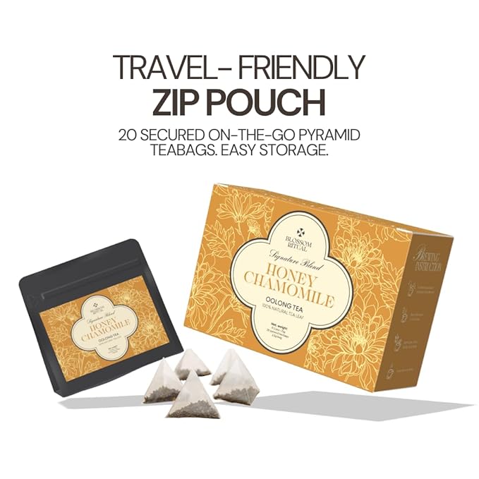 BLOSSOM RITUAL Honey Chamomile – Floral Oolong Tea Loose Leaf – 20 Natural Based Pyramid Bags