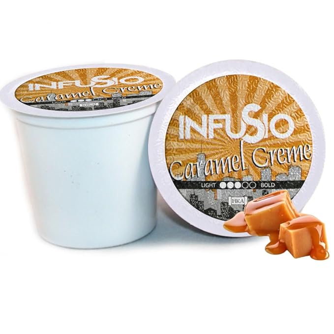 InfuSio Coffee Pods 96 Count - Caramel Cr챔me, Medium Roast Single Serve Coffee Pods for Keurig K